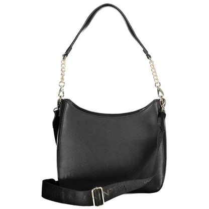 Mario Valentino Black Polyethylene Handbag with removable shoulder handle, adjustable strap, inside pocket, and zip closure.