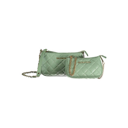 Mario Valentino Green Polyethylene Handbag with removable chain straps, internal pockets, and contrast details.