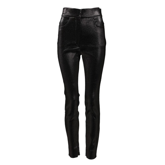 Dolce & Gabbana Black Cotton Stretch Silver Lurex Thread Pants