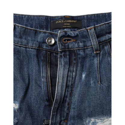 Dolce & Gabbana Blue Cotton Tattered Denim Bermuda Shorts
