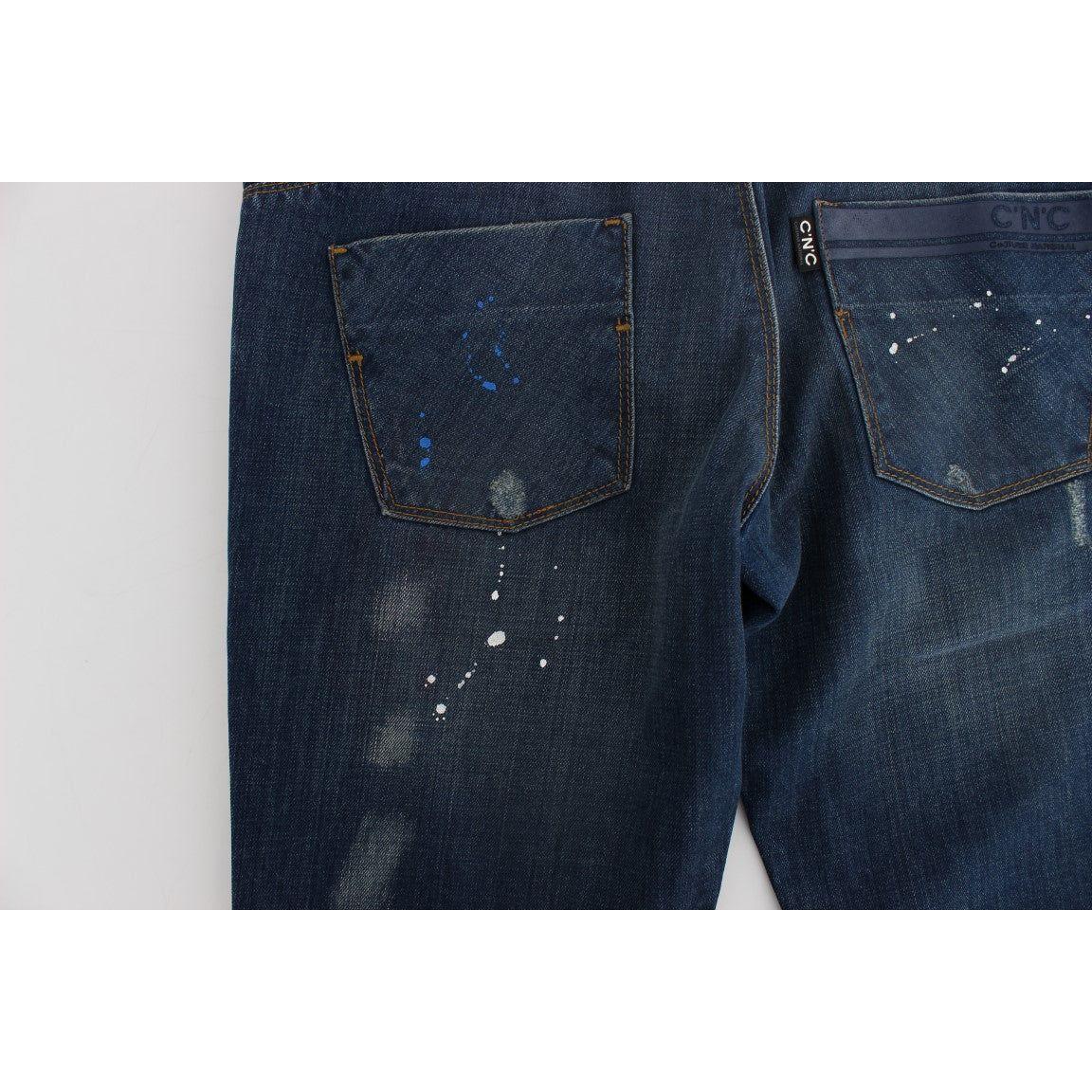 Costume National Blue Wash Paint Slim Fit Pants Jeans