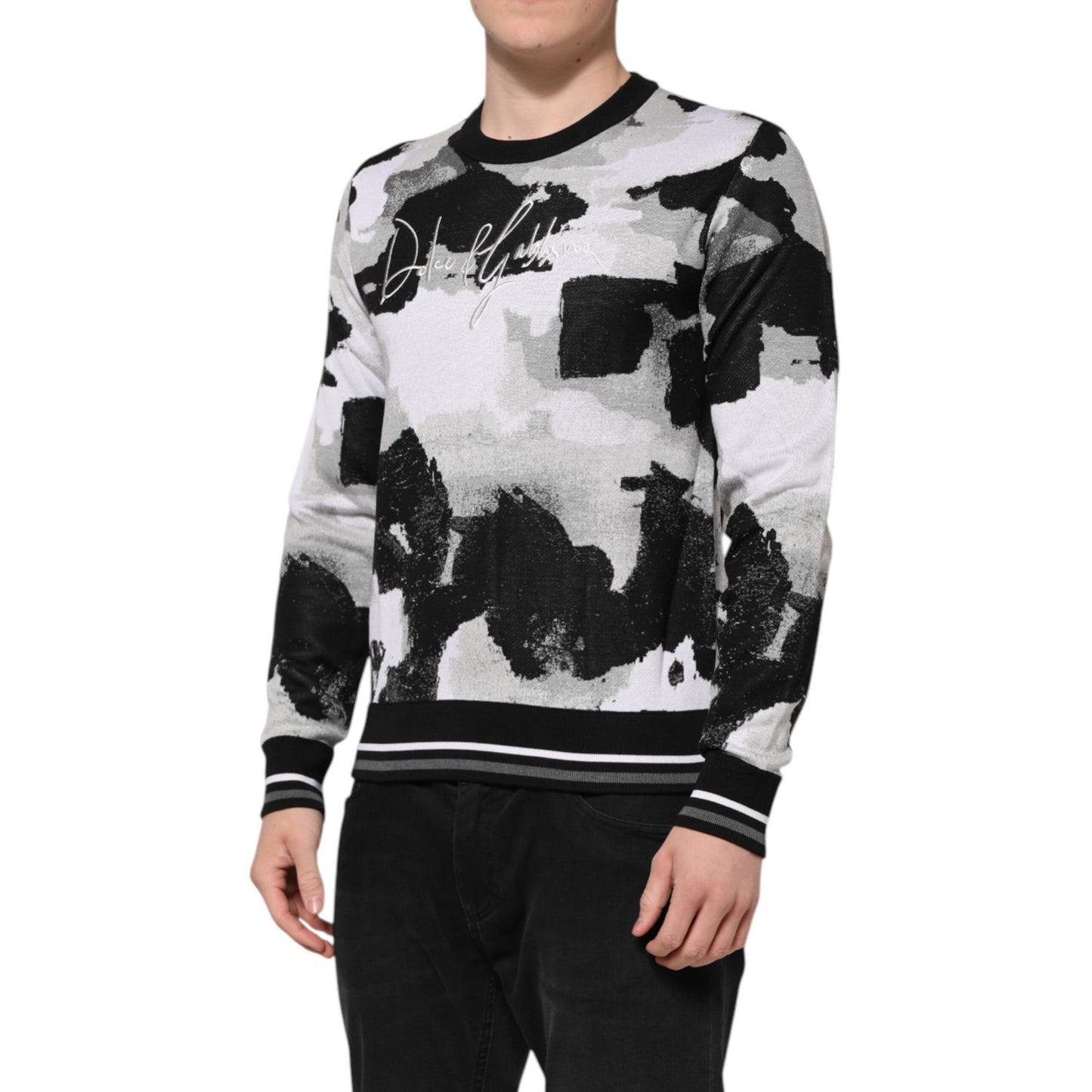 Dolce & Gabbana Multicolor Silk Camouflage Pullover Sweater