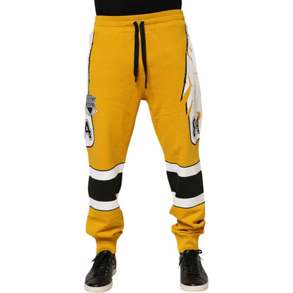 Dolce & Gabbana Yellow Cotton Printed Sweatpants Jogger Pants Dolce & Gabbana