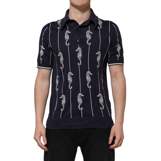 Dolce & Gabbana Dark Blue Sea Horse Collared Polo T-shirt TSH906970-56