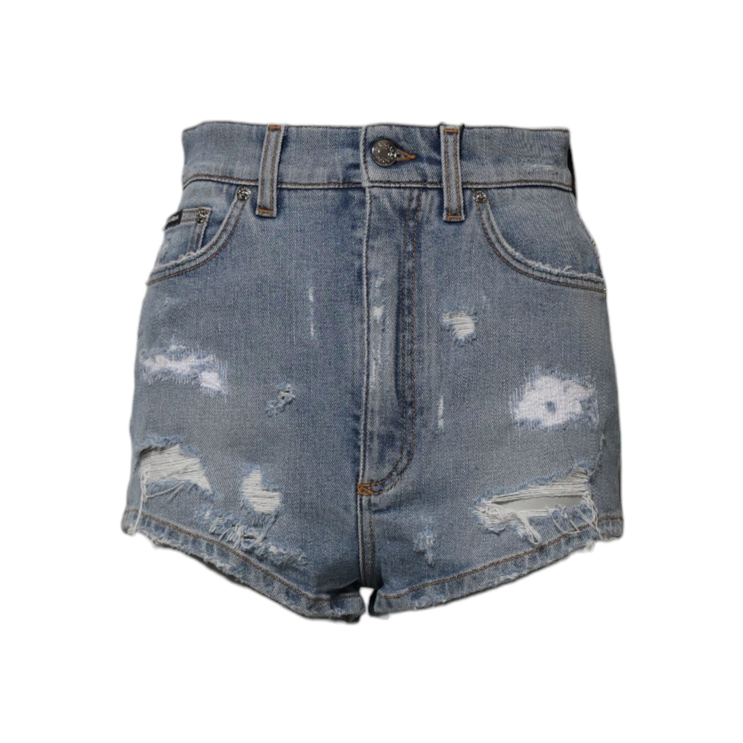Dolce & Gabbana Blue Tattered Denim Cotton Hot Pants Shorts