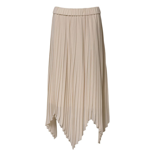 Peserico Beige Polyester Pleated A-line High Waist Midi Skirt SKI2052-42