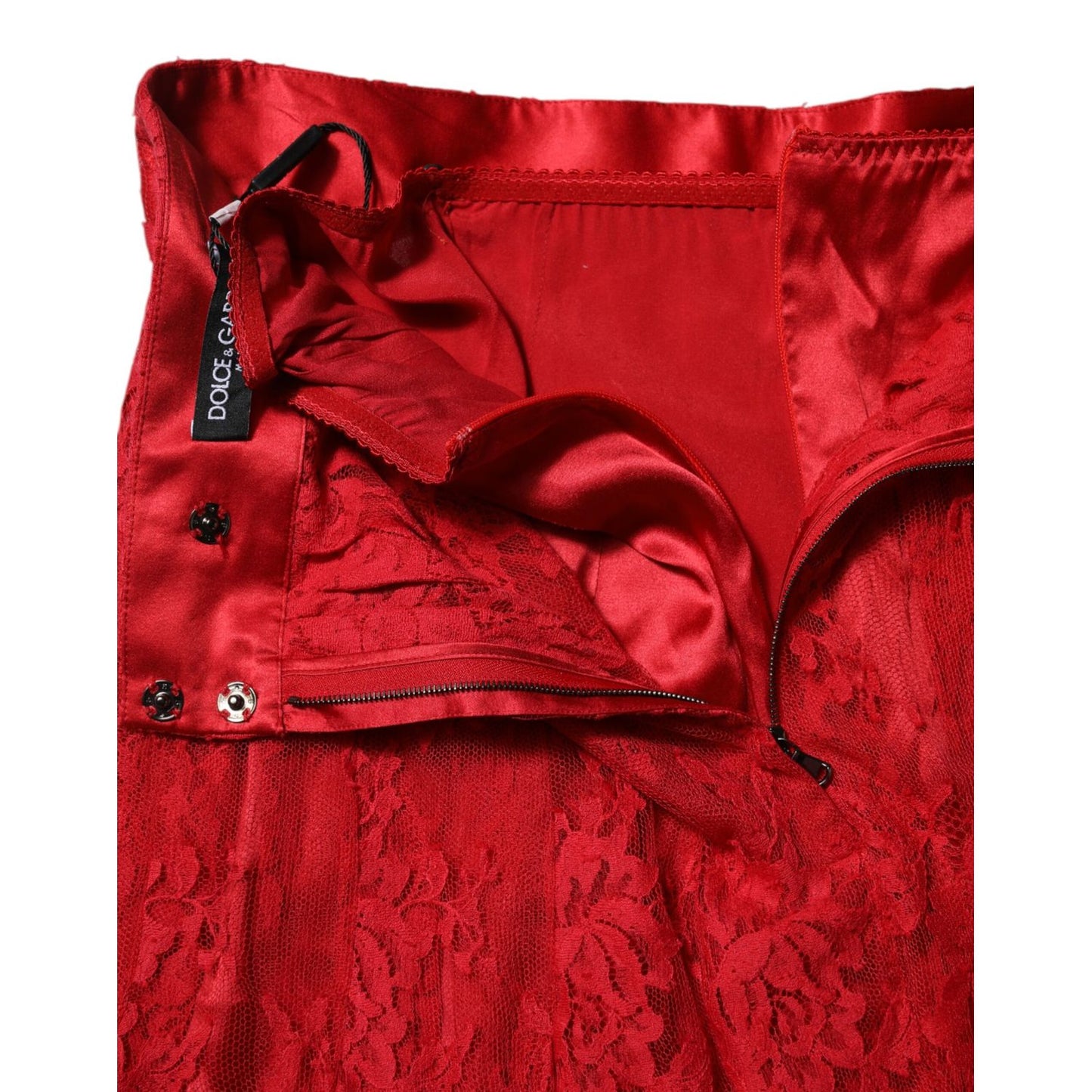 Dolce & Gabbana Red Cotton Floral Lace A-line Long Maxi Skirt