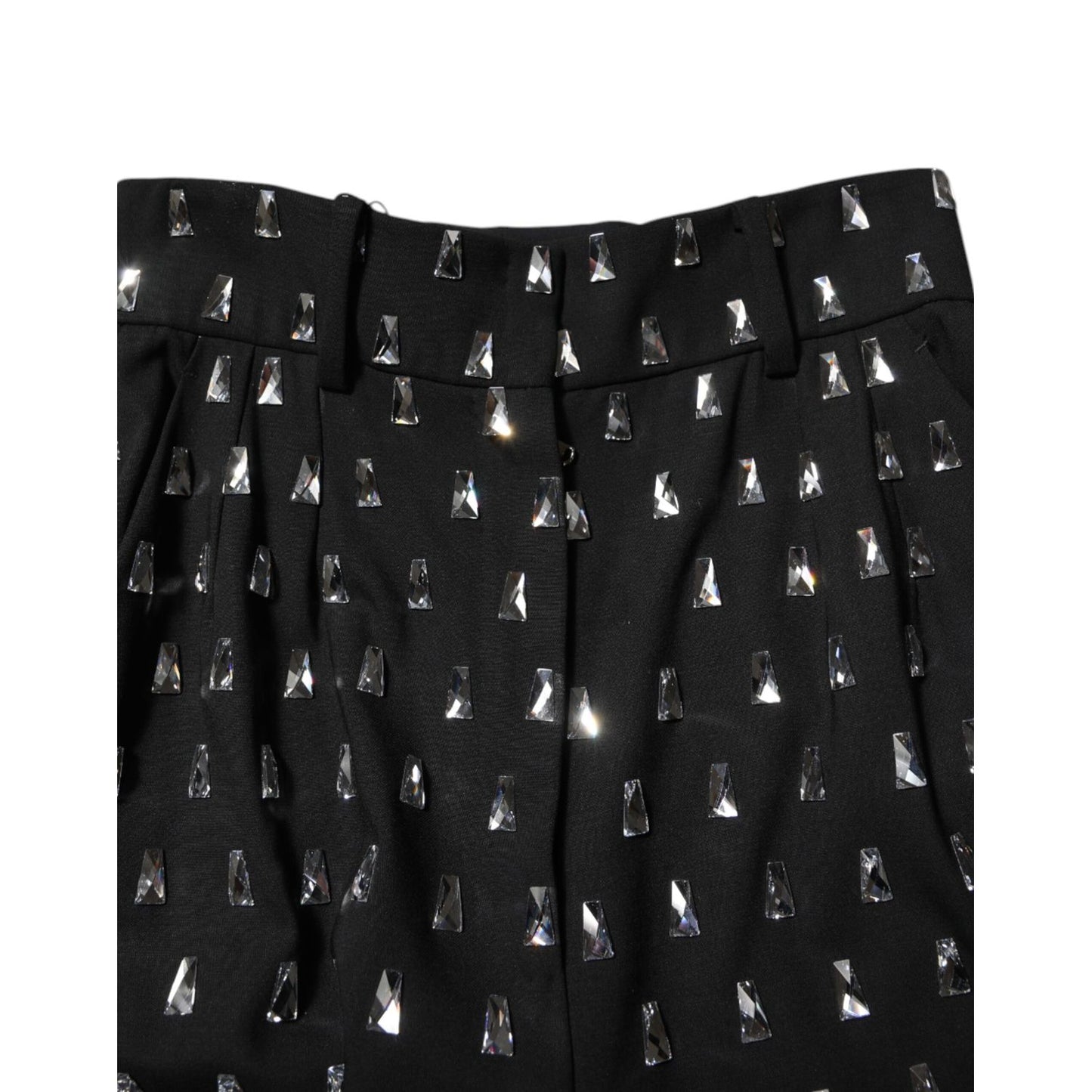 Dolce & Gabbana Black Crystal Embellished Wide Leg Pants