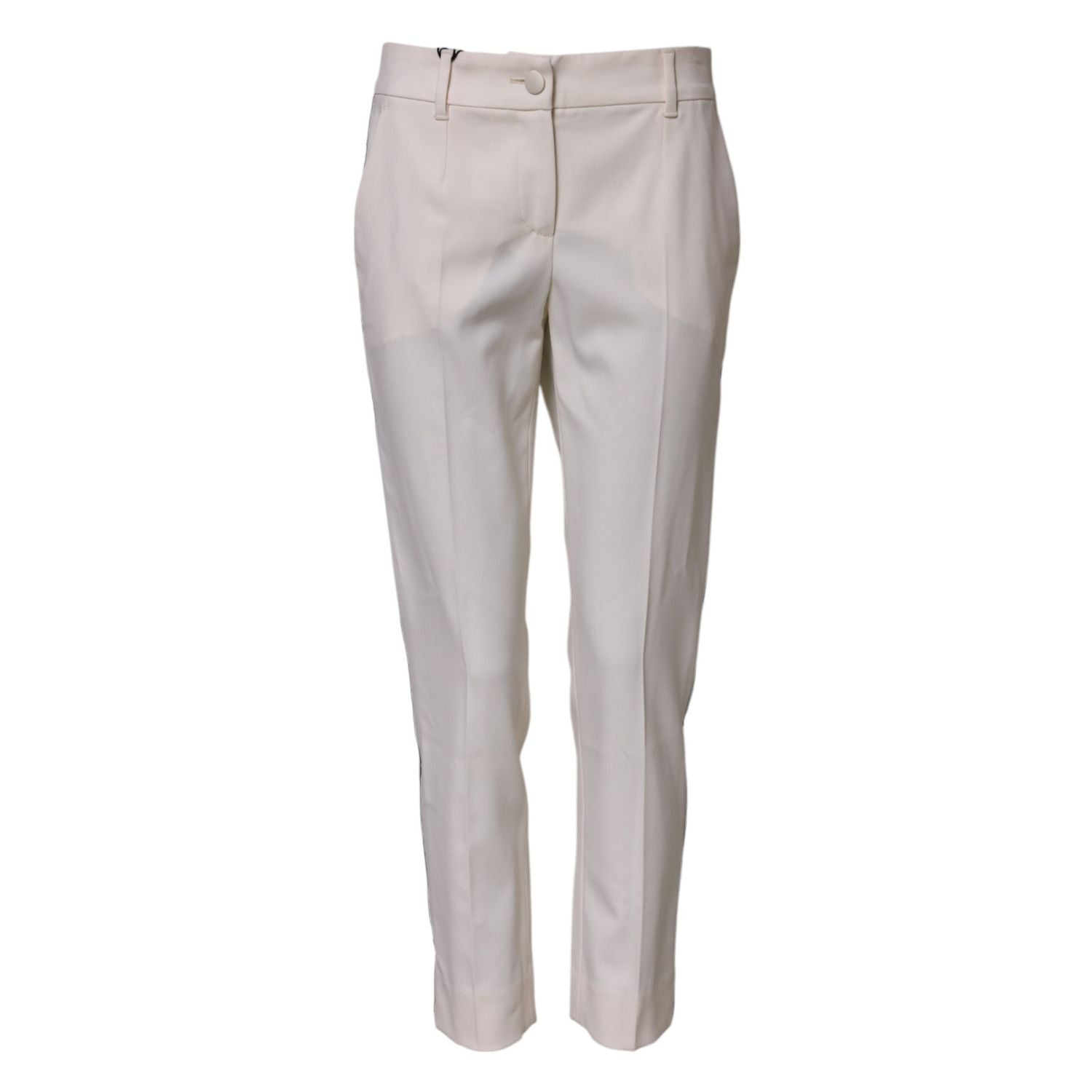 Dolce & Gabbana White Wool Mid Waist Tapered Trouser Pants