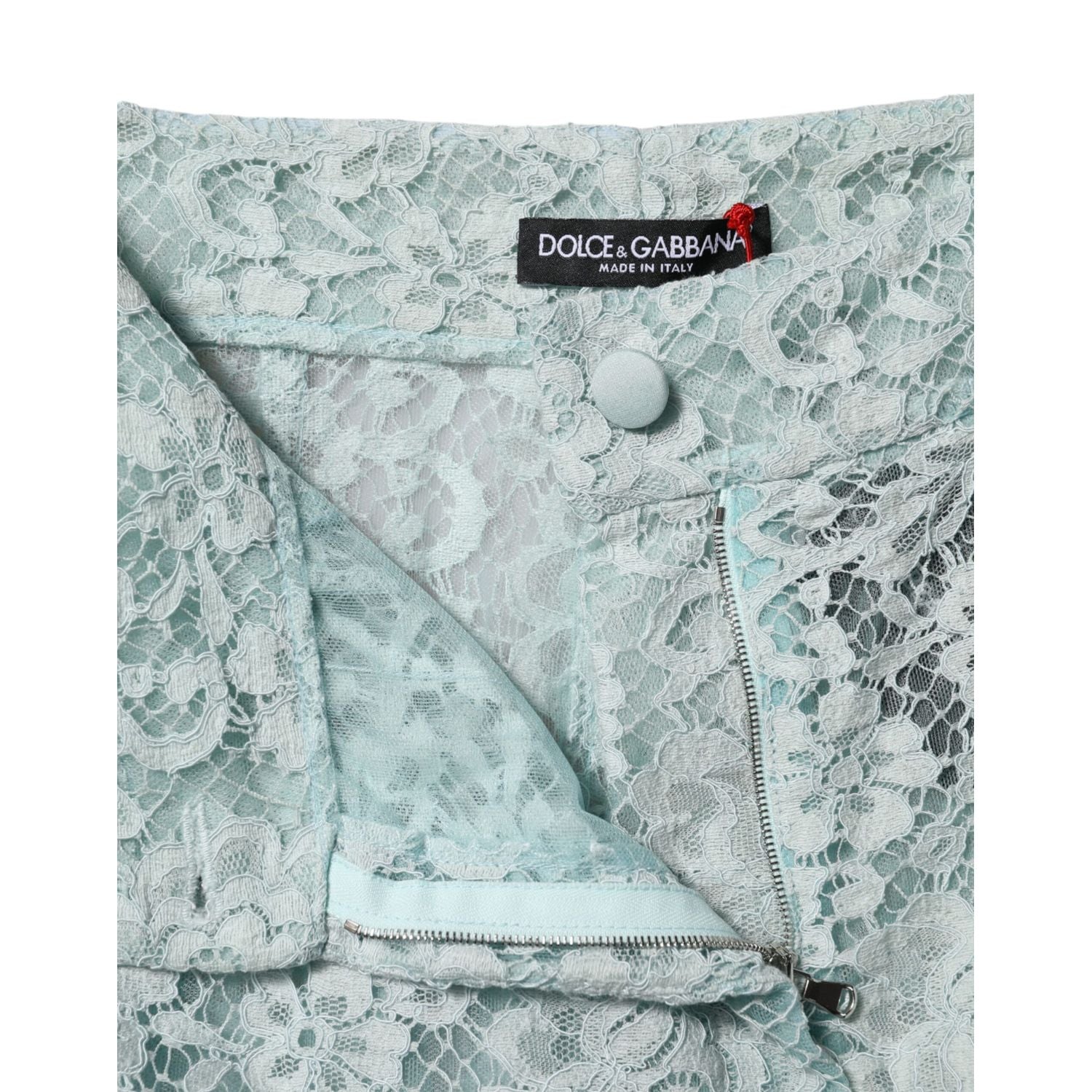 Dolce & Gabbana Mint Green Cotton Floral Lace Trousers Pants