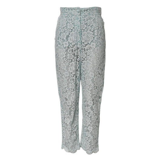 Dolce & Gabbana Mint Green Cotton Floral Lace Trousers Pants
