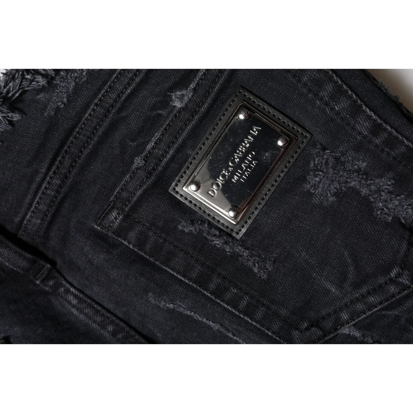 Dolce & Gabbana Black Cotton Tattered Skinny Denim Jeans