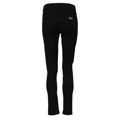 Dolce & Gabbana Black Cotton Logo Skinny Mid Waist Denim Jeans