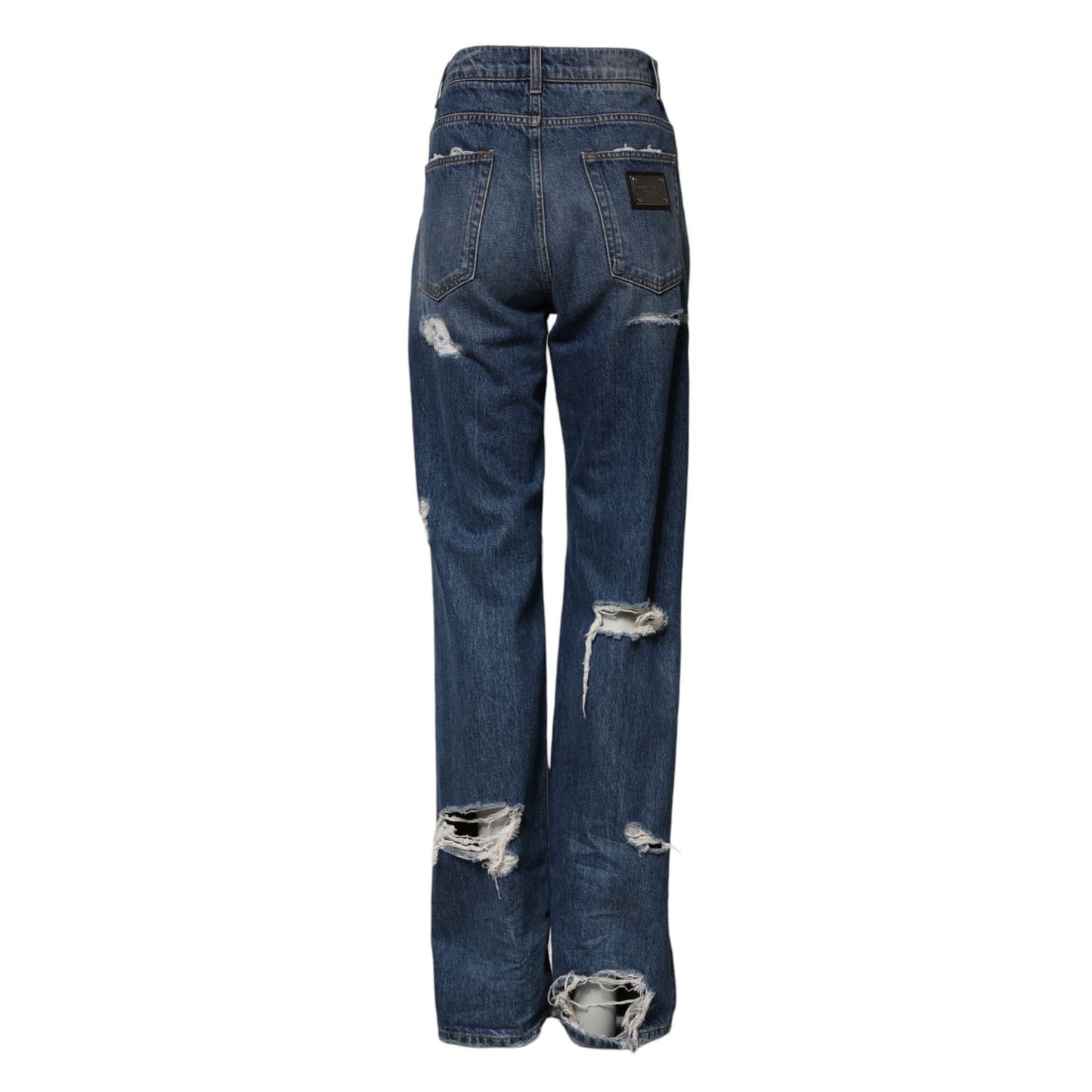 Dolce & Gabbana Blue Tattered Cotton Straight Denim Jeans