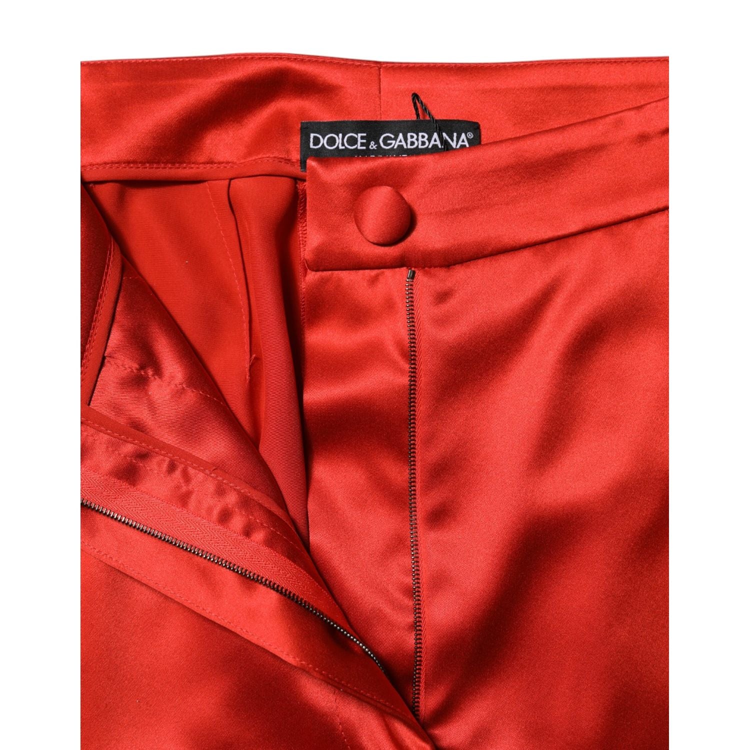 Dolce & Gabbana Red Satin High Waist Wide Leg Pants