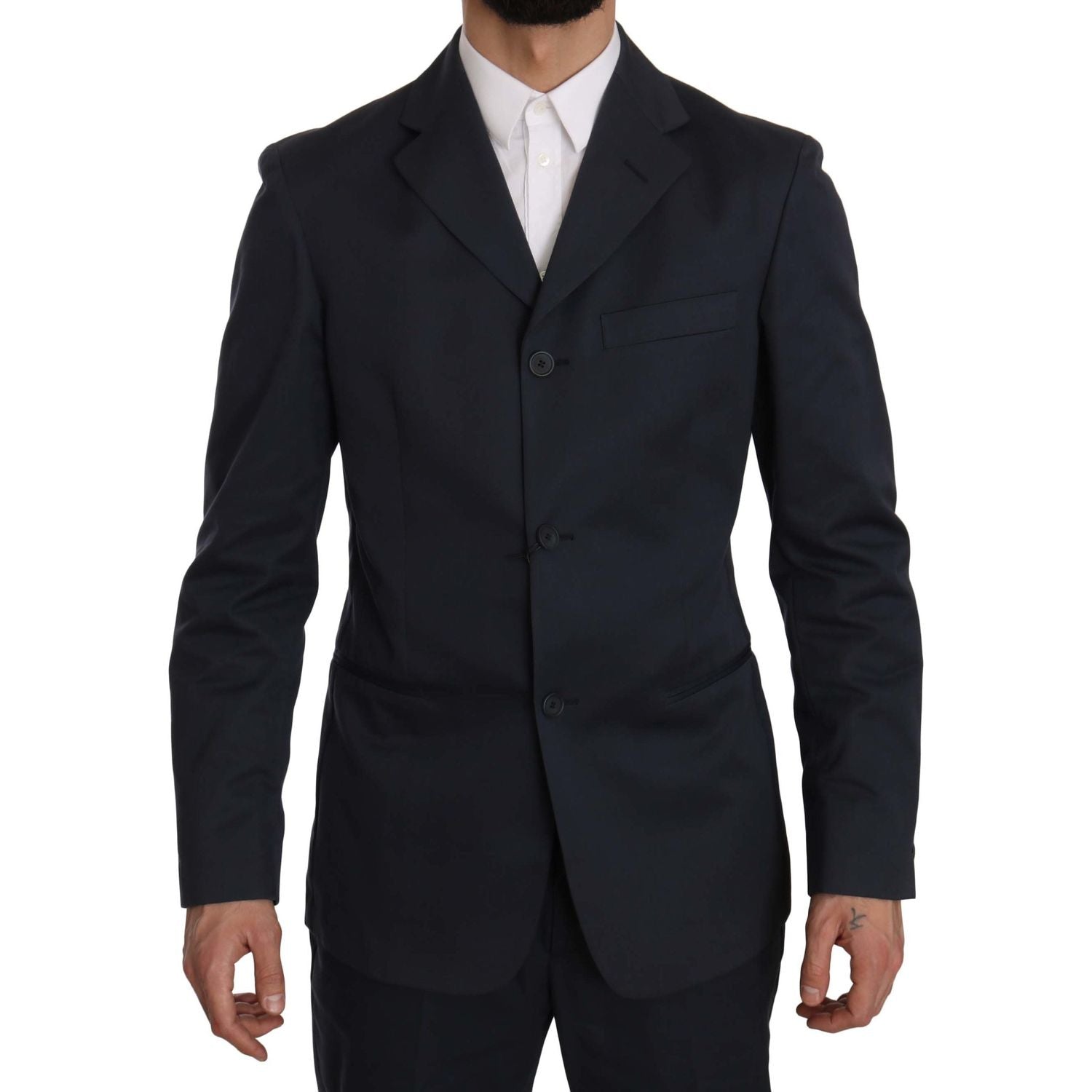 Romeo Gigli Two Piece 3 Button Cotton Blue Solid Suit