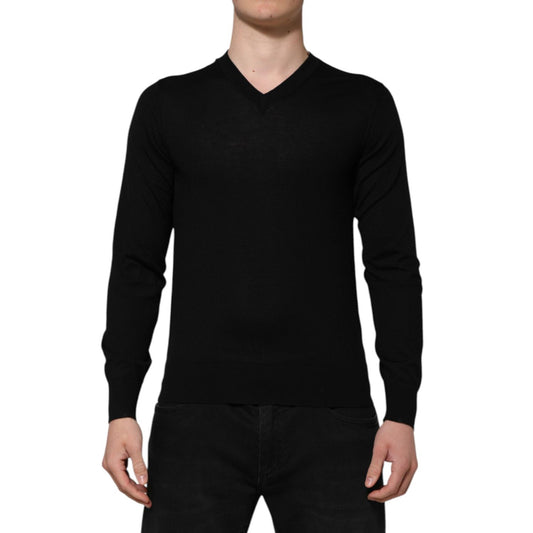 Dolce & Gabbana Black Cashmere V-Neck Long Sleeves T-shirt