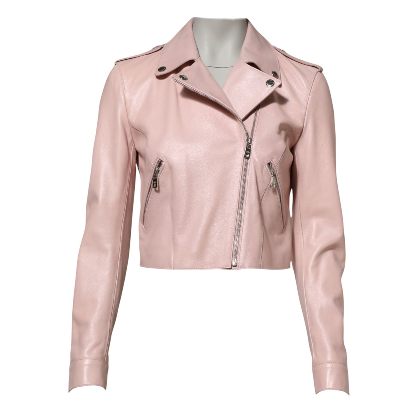 Dolce & Gabbana Light Pink Collar Leather Women Biker Jacket