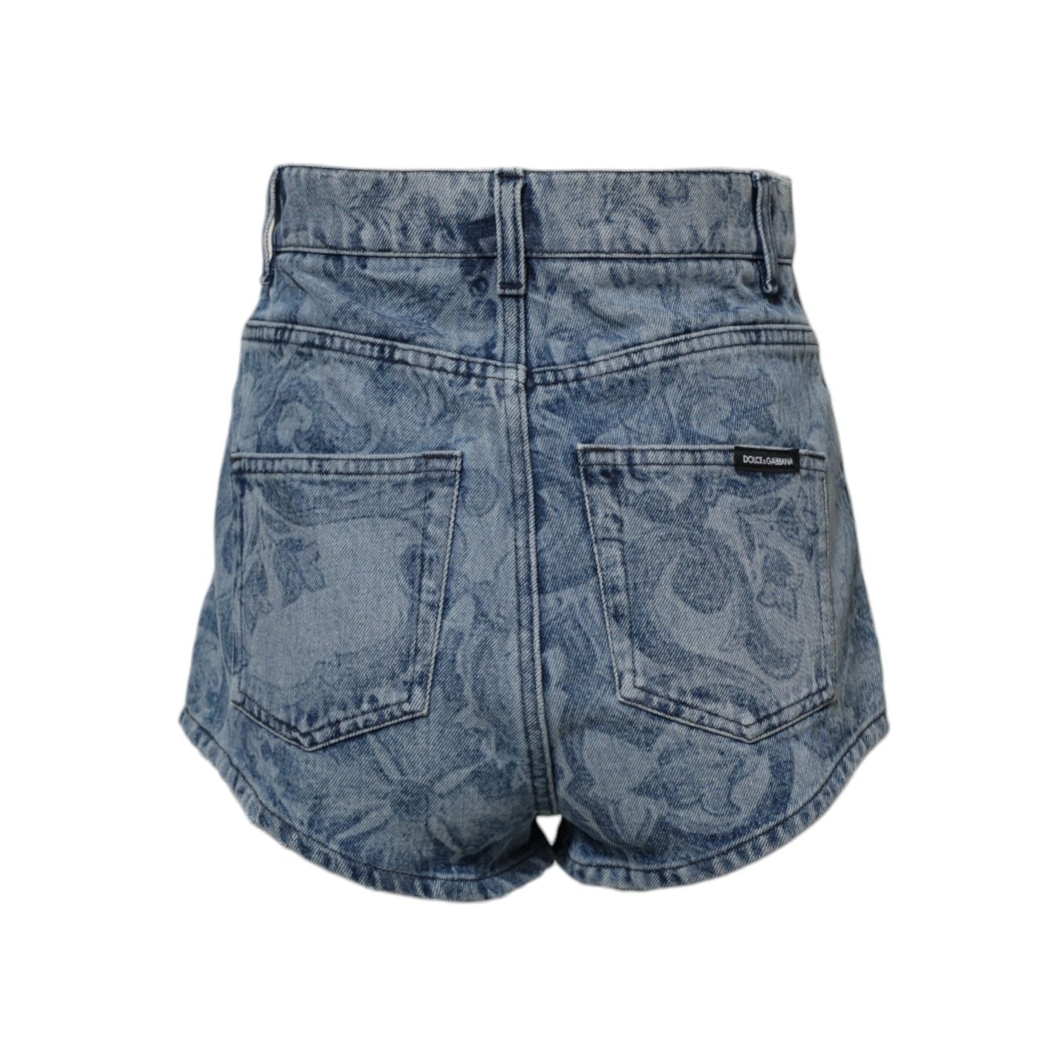 Dolce & Gabbana Blue Floral Print Denim Cotton Hot Pants Shorts