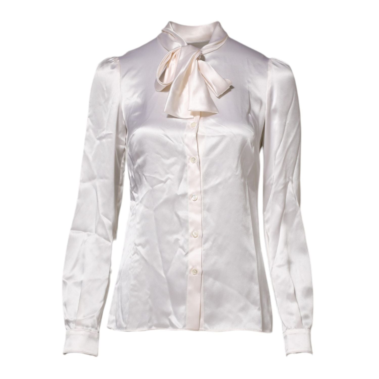 Dolce & Gabbana White Ascot Collar Long Sleeve Blouse Top