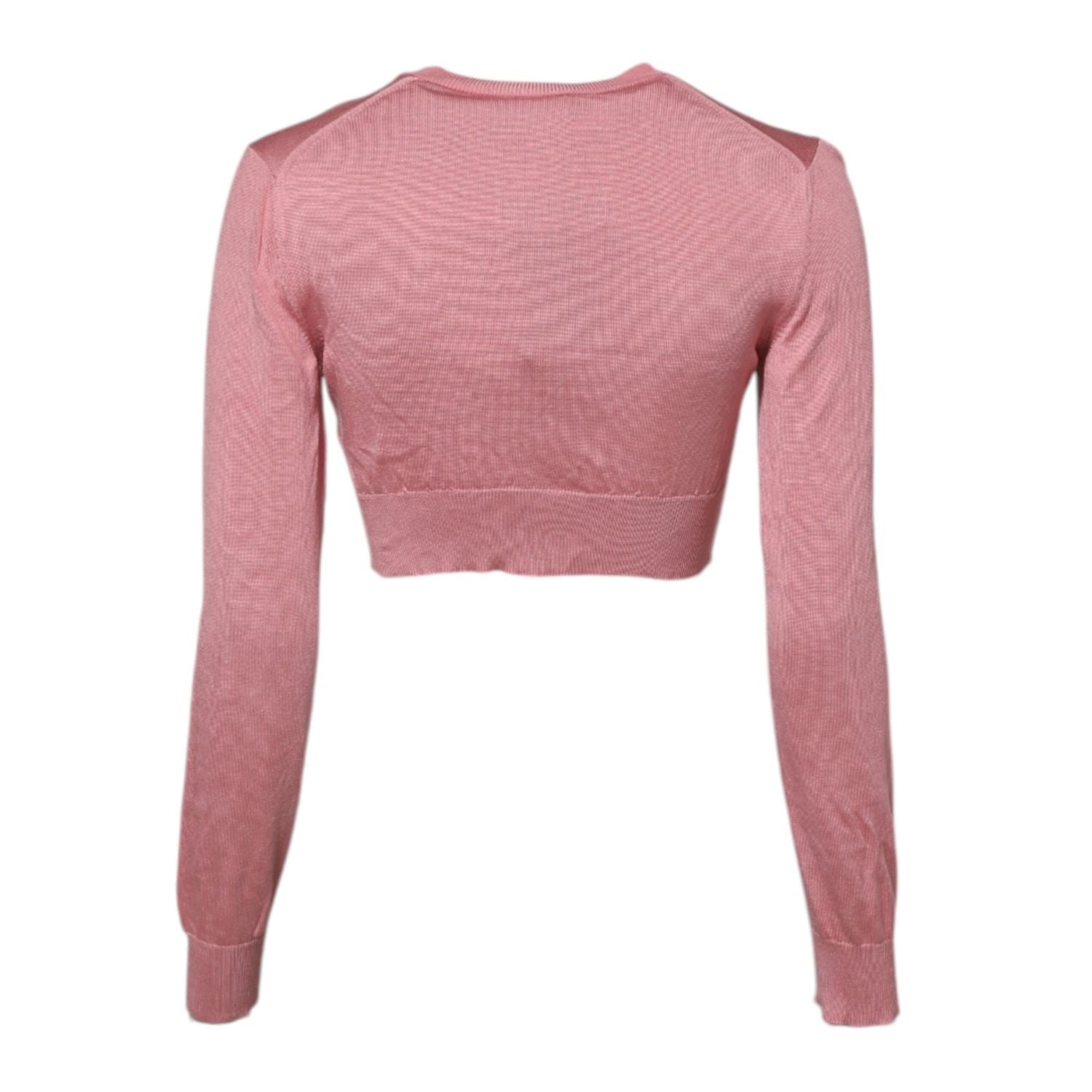 Dolce & Gabbana Pink Silk Cropped Crew Neck Cardigan Sweater