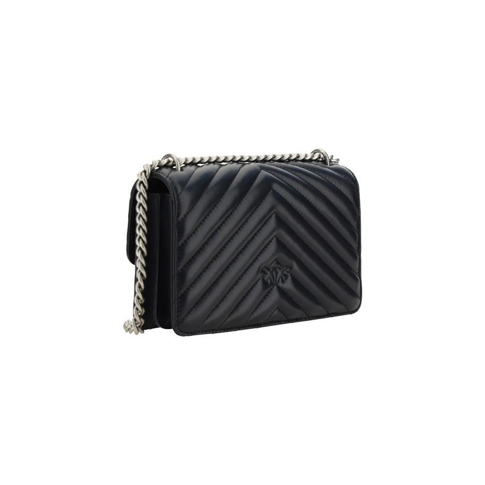 PINKO Black Calf Leather Bos Taurus Shoulder Bag