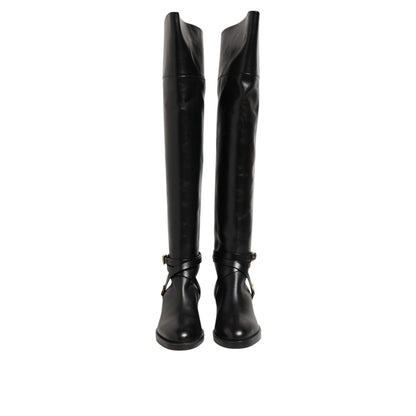 Elisabetta Franchi Black Leather Buckled High Boots Shoes