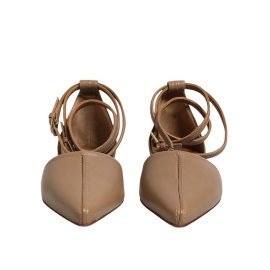Max Mara Beige Leather Pointed Toe Sandals Ballet Flat Shoes LA12588-37
