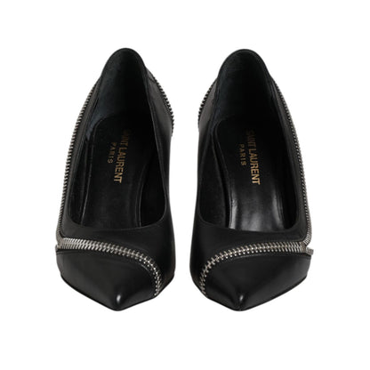 Saint Laurent White Black Leather Pointed Toe Heels Shoes