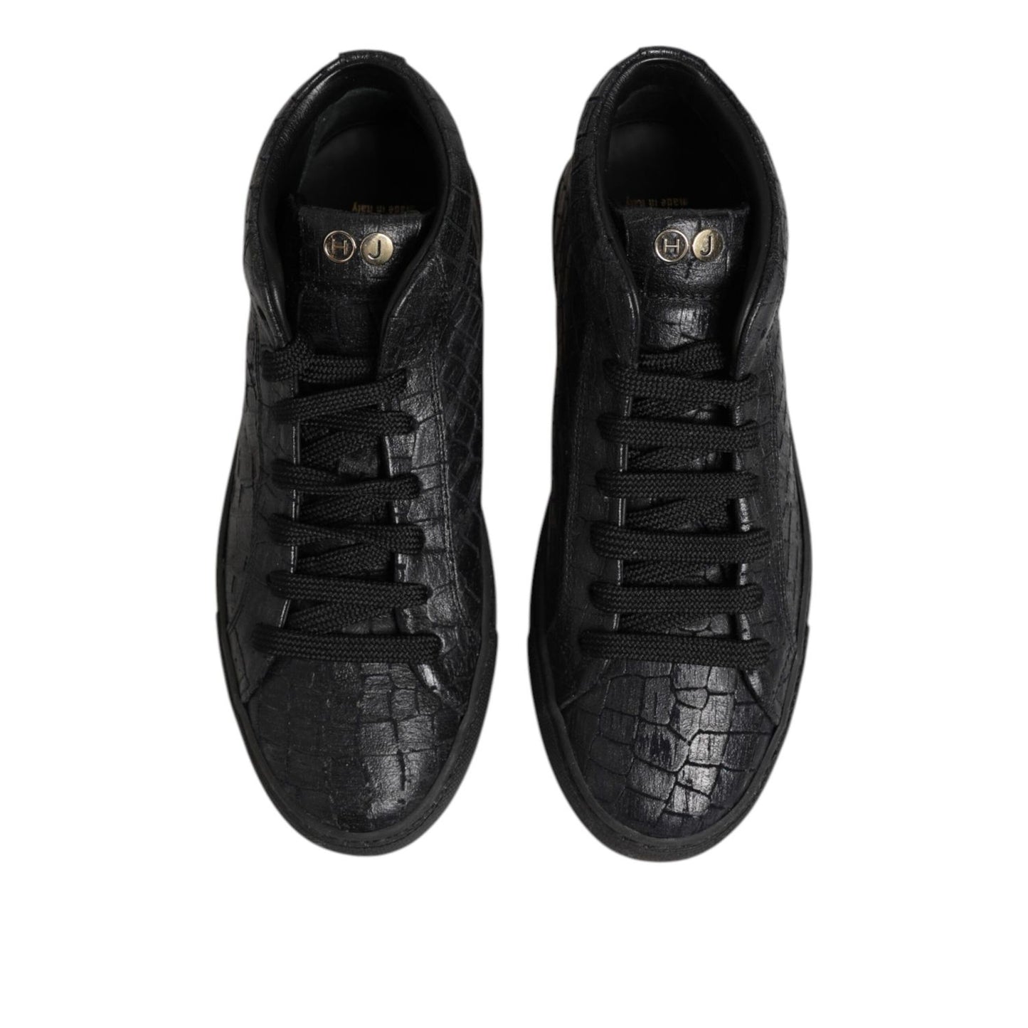HIDE & JACK Black Leather Lace Up Mid Top Sneakers Shoes