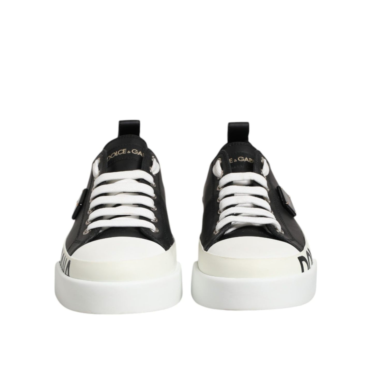 Dolce & Gabbana Black White Leather Low Top Sneakers Shoes