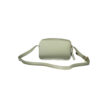 Coccinelle Green Leather Handbag with adjustable shoulder strap, two compartments, and zip closure featuring logo design.