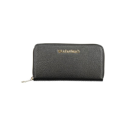 Mario Valentino Black Polyethylene Wallet with logo, zip closure, six compartments, coin purse, and double card spaces.