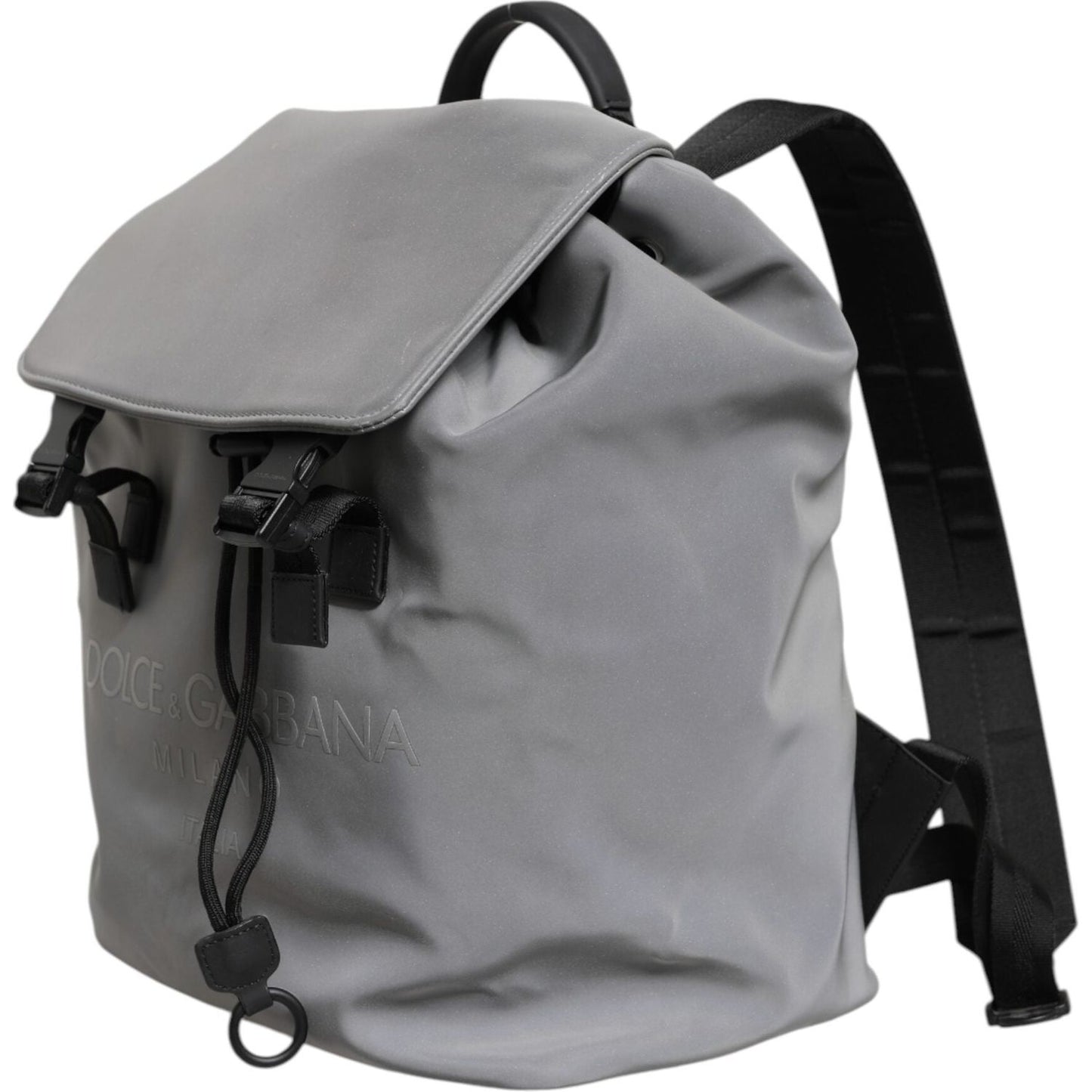 Dolce & Gabbana Gray Palermo Reflector Buckles Drawstring Backpack Bag