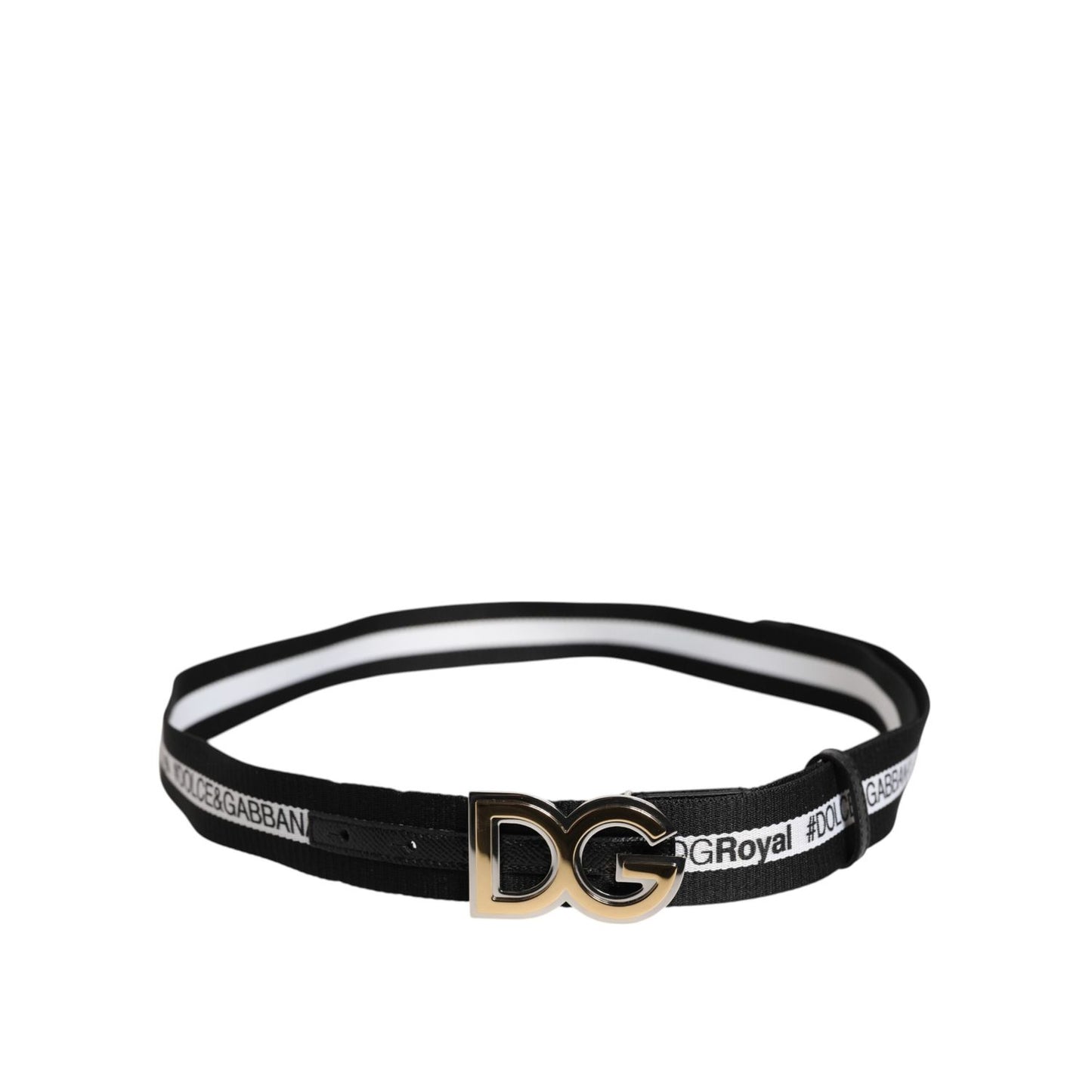 Dolce & Gabbana Black Cotton Metal DG Logo Gold Buckle Belt