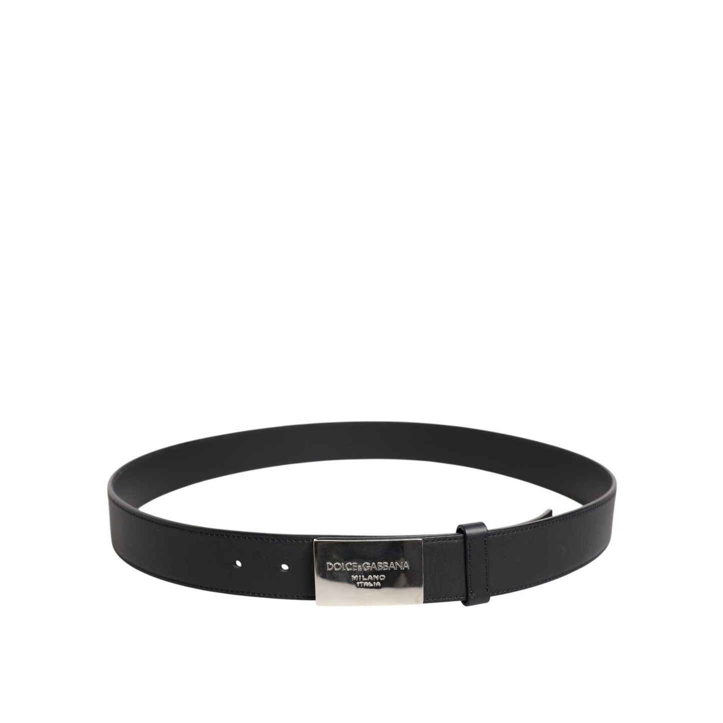Dolce & Gabbana Black Leather Metal Logo Buckle Belt