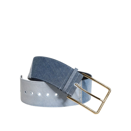 Dolce & Gabbana Two Tone Blue Denim Gold Metal Buckle Belt WMB547-90