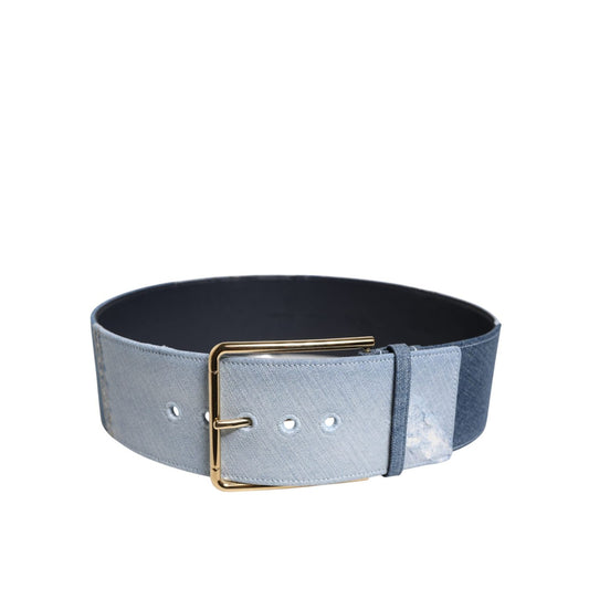 Dolce & Gabbana Two Tone Blue Denim Gold Metal Buckle Belt WMB548-90