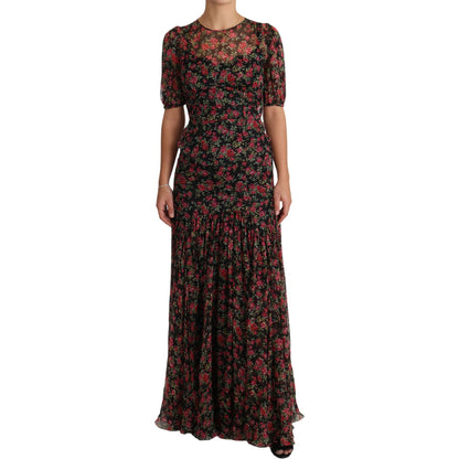 Dolce & Gabbana Black Floral Roses A-Line Shift Gown Dress