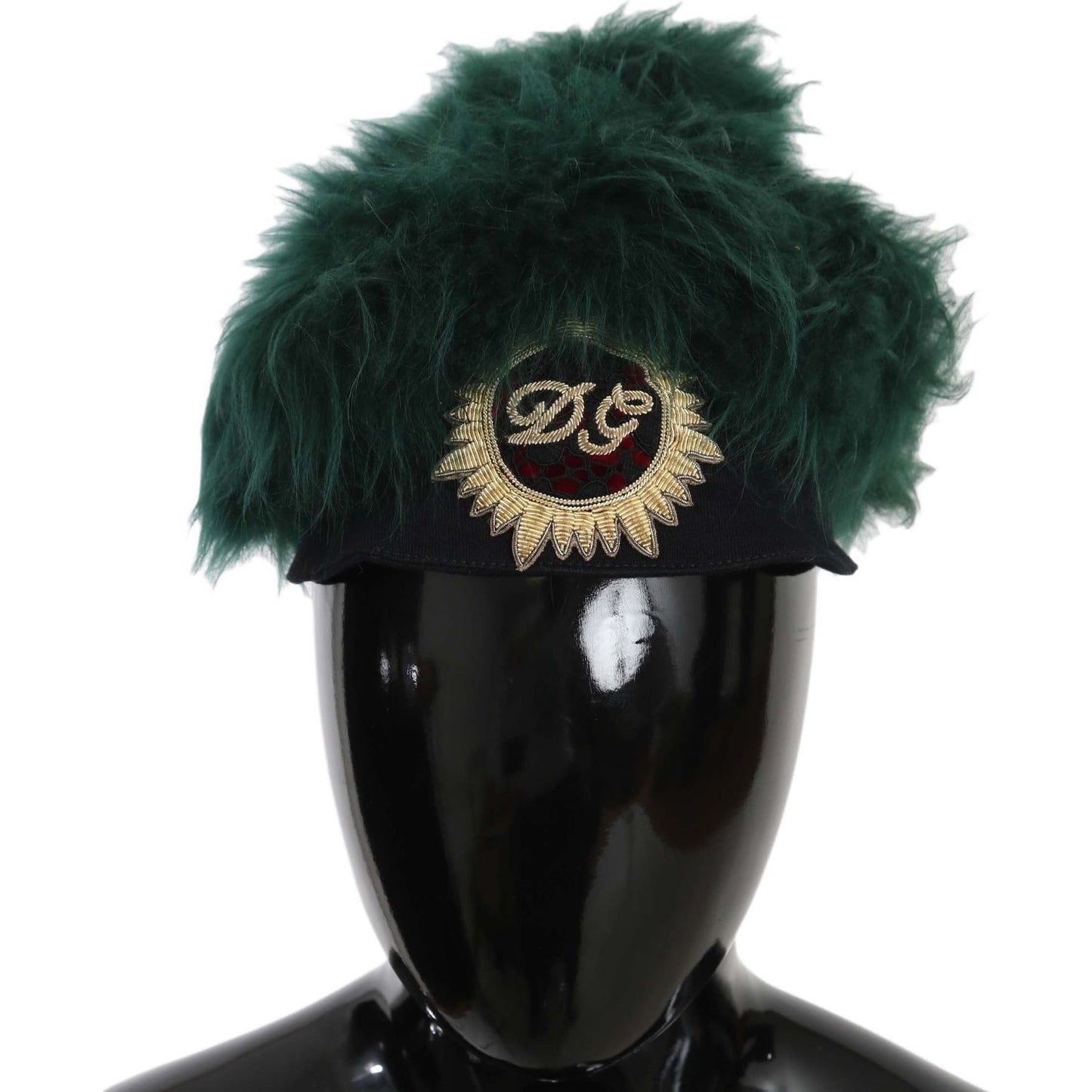 Dolce & Gabbana Green Fur DG Logo Embroidered Cloche Hat Hat