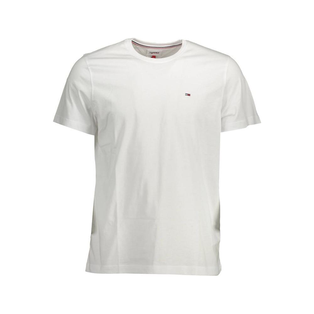 Tommy Hilfiger white cotton t-shirt with short sleeves, crew neck, embroidered logo, made from 100% organic cotton.