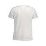 Back view of Tommy Hilfiger white cotton t-shirt, short sleeve, crew neck, featuring logo embroidery, made from 100% organic cotton.