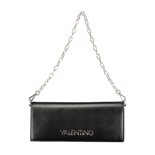 Mario Valentino Black Polyethylene Women Handbag with chain and adjustable strap, Italian chic design, versatile for day and night.