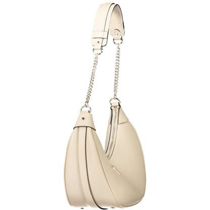 Guess Jeans Beige Polyethylene Women Handbag with chain shoulder handle and structured design for fashion-forward flair.
