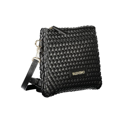 Mario Valentino Black Polyethylene Women Handbag with textured weave and iconic logo, perfect for stylish functionality.
