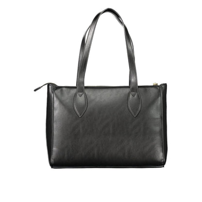 Mario Valentino Black Polyethylene Women Handbag with two handles and zip closure, front view showcasing stylish design and urban sophistication.