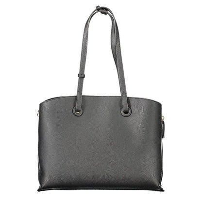 Mario Valentino Black Polyethylene Women Handbag with sleek design and expandable zip.