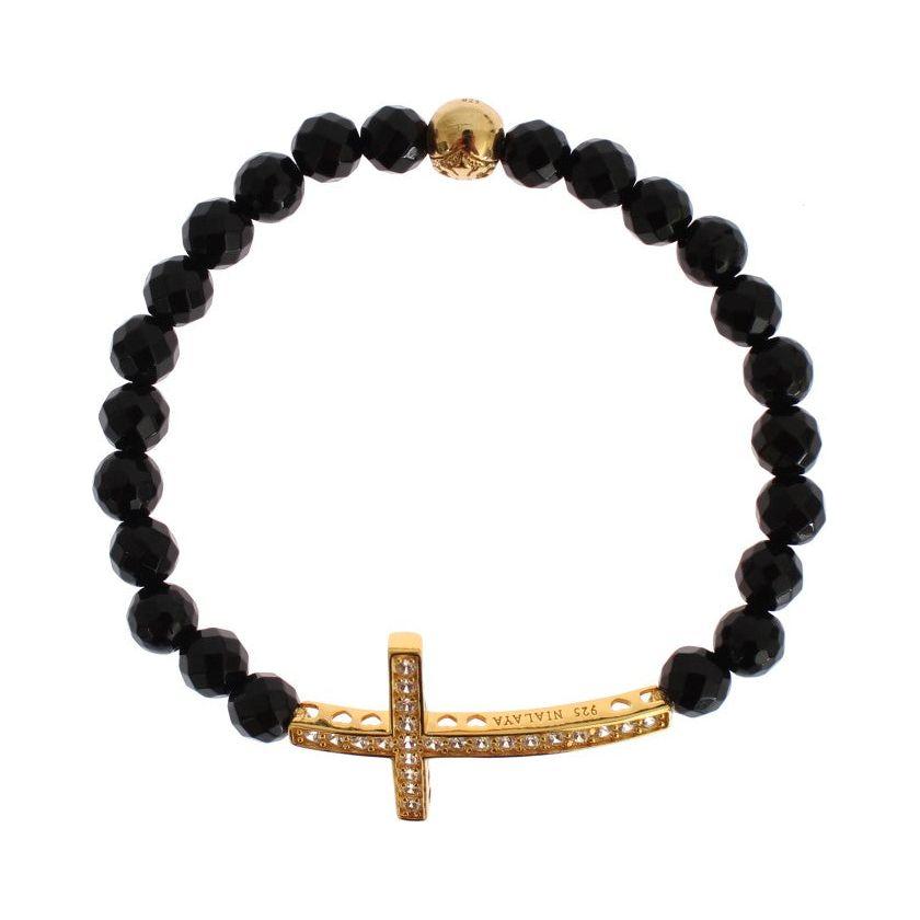 Nialaya Agate Stone Gold CZ Cross 925 Silver Bracelet Bracelet