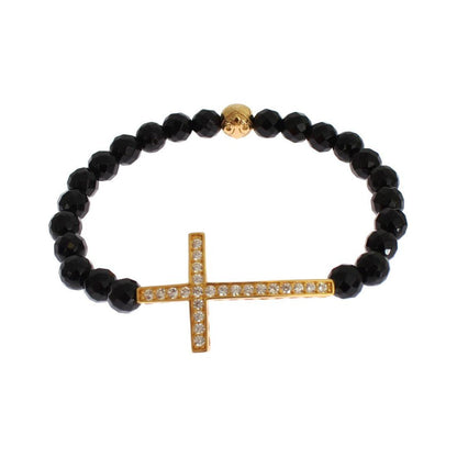 Nialaya Agate Stone Gold CZ Cross 925 Silver Bracelet Bracelet