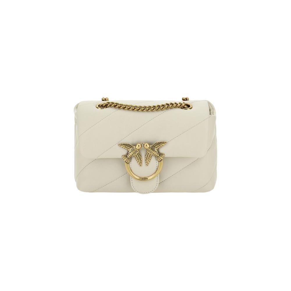 PINKO White Calf Leather Bos Taurus Shoulder Bag